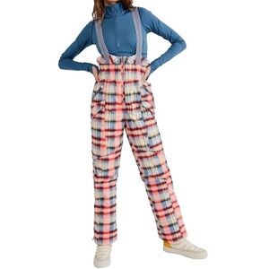 Free People Ski Snowboard Pants Size Small Suspenders Overalls Plaid Snow NWT